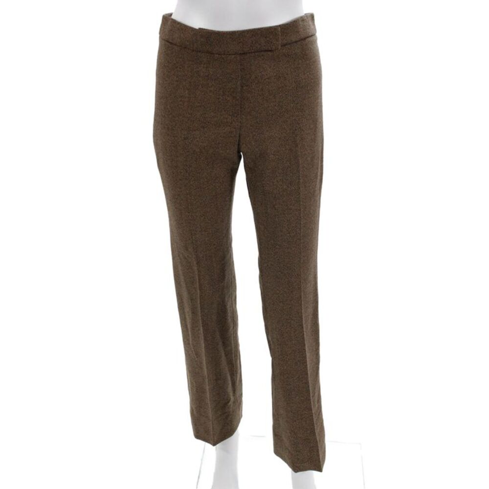 Rena Lange Women Dress Pants Brown Herringbone Wool Cashmere Hook&Eye Size 6
